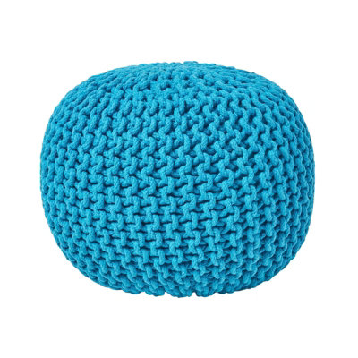 Homescapes Teal Round Cotton Knitted Pouffe Footstool Blue