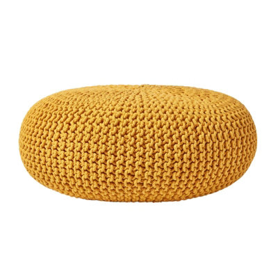 Homescapes Mustard Round Cotton Knitted Pouffe Footstool Large