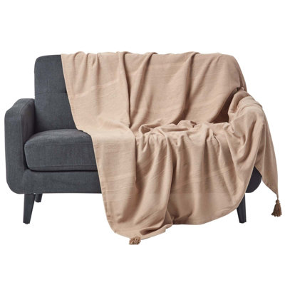 Homescapes Cotton Rajput Ribbed Beige Throw225 X 255 Cm from B&Q