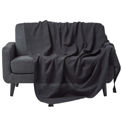 B&Q -  Cotton Rajput Ribbed Black Throw255 X 360 Cm