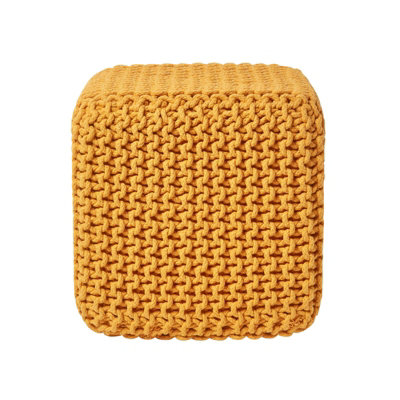 Homescapes Mustard Cube Cotton Knitted Pouffe Footstool