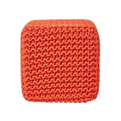 B&Q -  Burnt Orange Cube Cotton Knitted Pouffe Footstool