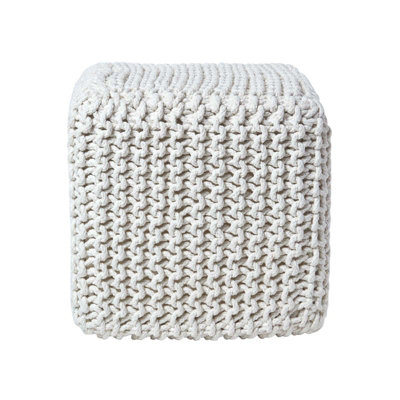 Homescapes Natural Cube Cotton Knitted Pouffe Footstool
