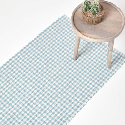 Homescapes Cotton Gingham Check Rug Hand Woven Blue White66 X 200 Cm from B&Q