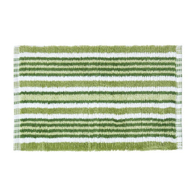 Homescapes Handloomed Striped Cotton Green Bath Mat from B&Q
