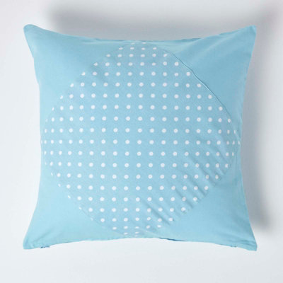 Homescapes Cotton Plain And Polka Dots Cushion Cover, 45 X 45 Cm Blue