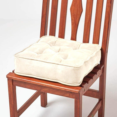 Homescapes Faux Suede Dining Chair Booster Cushion Cream