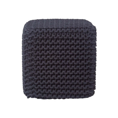 Homescapes Cube Cotton Knitted Pouffe Footstool Black