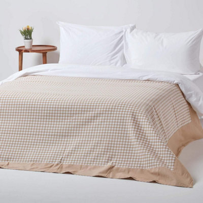 Homescapes Beige Cotton Gingham Check Throw, 150 X 200 Cm