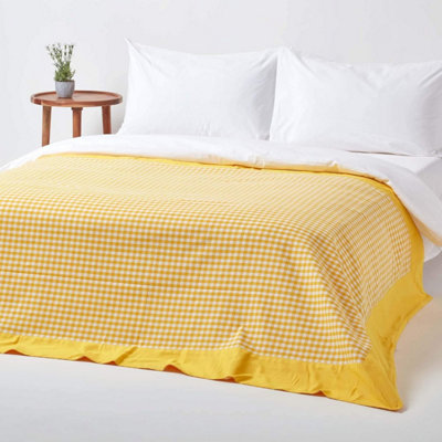 Homescapes Yellow Cotton Gingham Check Throw, 150 X 200 Cm