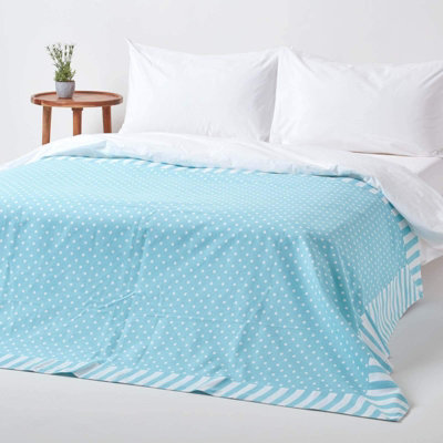 Homescapes Cotton Blue Polka Dots And Stripes Sofa Throw from B&Q