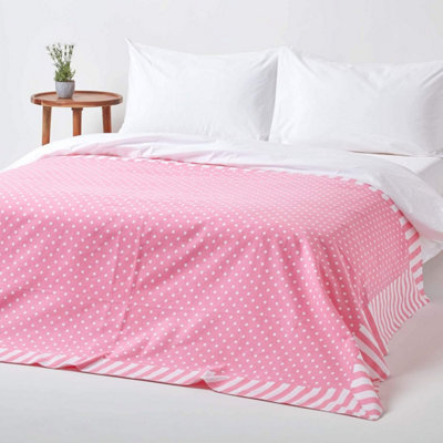 Homescapes Cotton Pink Polka Dots And Stripes Sofa Throw from B&Q