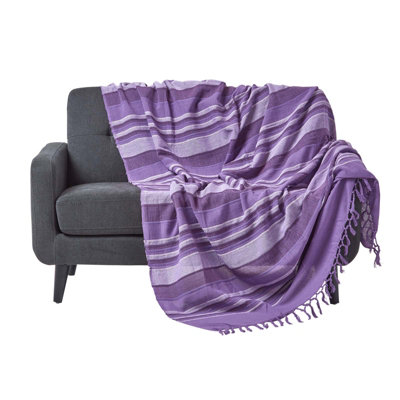 Homescapes Cotton Morocco Striped Throw, 225 X 255 Cm Mauve