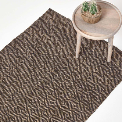 Homescapes Black Geometric Jute Rug, 90 X 150 Cm