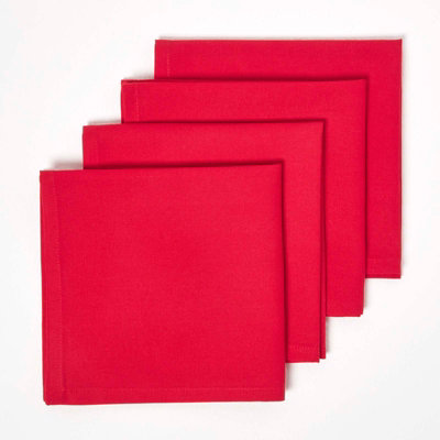 Homescapes Red Cotton Christmas Napkins Set Of 4Plain Fabric Table Napkins45 X 45CmWashable & Reusable from B&Q