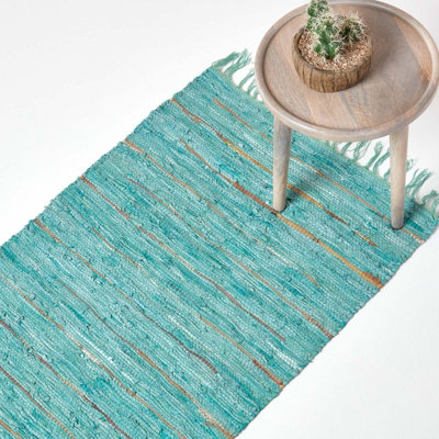 Homescapes Gold/Turquoise Leather Glitter Rug & 66 X Runner 200Cm
