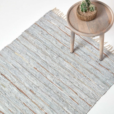 Homescapes Leather Glitter Rug And Natural, 120 X 180 Cm Silver