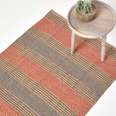 B&Q -  Multicolour Geometric Patterned Jute Rug66 X 200 Cm