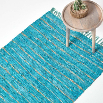 Homescapes Leather Glitter Rug & ,90 X 150 Cm Gold/Turquoise