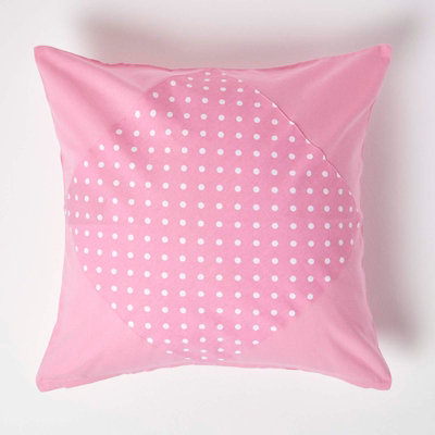 Homescapes Cotton Plain And Polka Dots Cushion Cover, 60 X 60 Cm Pink