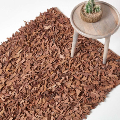 Homescapes Dallas Leather Shaggy Rug 120 X 180 Cm Brown