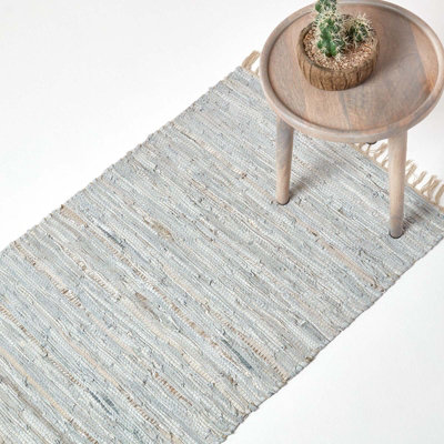 Homescapes Silver Leather Glitter Rug And Natural, 66 X Runner 200Cm