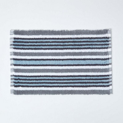 Homescapes Handloomed Striped Cotton Black Bath Mat from B&Q