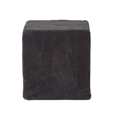 Homescapes Leather And Suede Patchwork Cube Pouffe 36 X 36 X 38 Cm Black