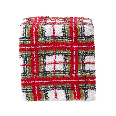 Homescapes And Tartan Pattern Tufted Cotton Cube Pouffe 36 X 36 X 38 Cm Red/White