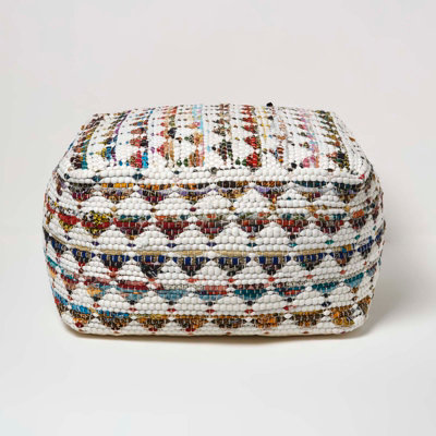 Homescapes Chindi Design Bean Filled Pouffe Large 60 X 60 X 30 Cm Cream