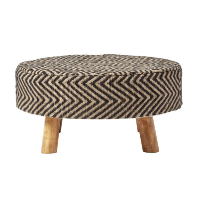Homescapes And Natural Circular Footstool With Diamond Pattern Black
