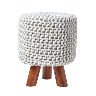 B&Q -  Natural Tall Cotton Knitted Footstool On Legs