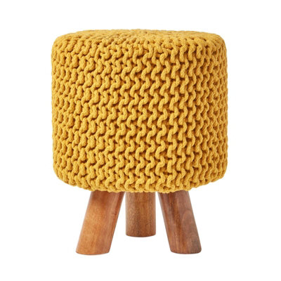 B&Q -  Mustard Tall Cotton Knitted Footstool On Legs