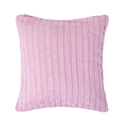 Homescapes Cotton Cable Knit Pastel Cushion Cover, 45 X 45 Cm Pink