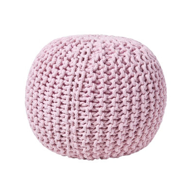 Homescapes Pastel Round Cotton Knitted Pouffe Footstool Pink