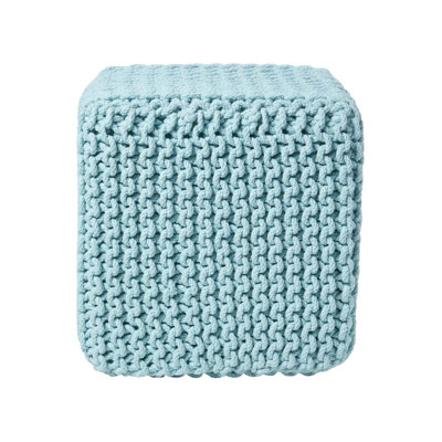 Homescapes Duck Egg Blue Cube Cotton Knitted Pouffe Footstool from B&Q