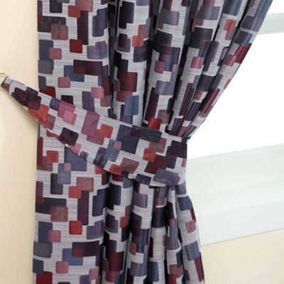 Homescapes Unisex Blue Abstract Jacquard Curtain Tie Back Pair In - Image 7
