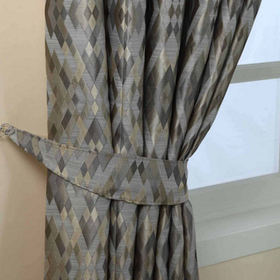 Homescapes Unisex Grey Jacquard Geometric Curtain Tie Back Pair In - Image 5