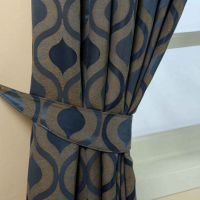 Homescapes Unisex Blue Modern Wave Jacquard Curtain Tie Back Pair In - Image 6