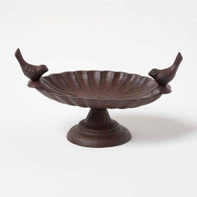 Homescapes Unisex Brown Decorative Birds Scalloped Oval Bird Bath Cast Iron In - Image 4