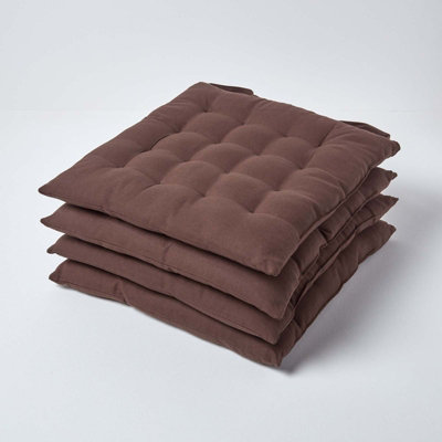 Homescapes Chocolate Seat Pads Or Cotton Chair Cushions 40X40 Cm, Set Of 6 Plain Chair Pads For Dining, Kitchen Or Outdoor Brown