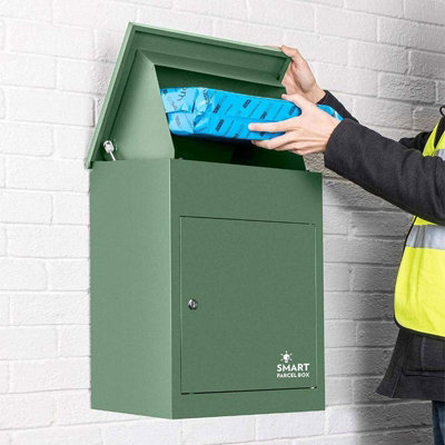Smart Parcel Box Medium Secure Outdoor Delivery Box Galvanised Steel Front Access Green from B&Q