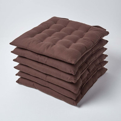 Homescapes Chocolate Seat Pads Or Cotton Chair Cushions 40X40 Cm, Set Of 4 Plain Chair Pads For Dining, Kitchen Or Outdoor Brown