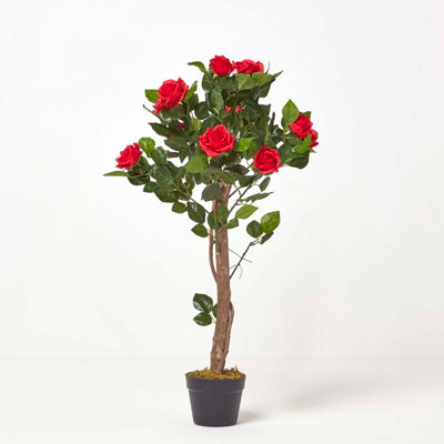Homescapes Artificial Red Handcrafted Potted Rose Tree Plant90 Cm from B&Q