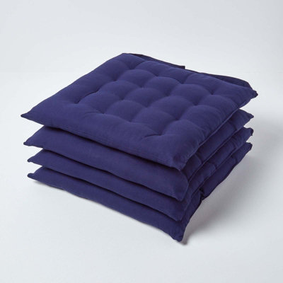 Homescapes Navy Seat Pads Or Cotton Chair Cushions 40X40 Cm, Set Of 4 Plain Chair Pads For Dining, Kitchen Or Outdoor Blue