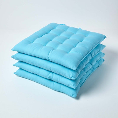 Homescapes Seat Pads Or Cotton Chair Cushions 40X40 Cm, Set Of 4 Plain Chair Pads For Dining, Kitchen Or Outdoor Light/Blue