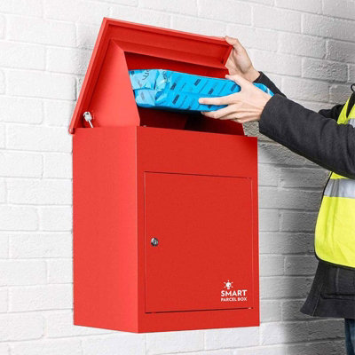 Smart Parcel Box Medium Secure Outdoor Delivery Box Galvanised Steel Front Access Red from B&Q