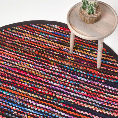 Homescapes Handwoven Multi Coloured Recycled Chindi Folk Rug, 150 Cm Round