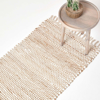 Homescapes Horizon Neutral Chevron Hemp Chindi Rug, 66 X 200 Cm