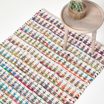 B&Q -  Handwoven Multi Coloured 100% Cotton Diamond Chindi Rug120 X 170 Cm